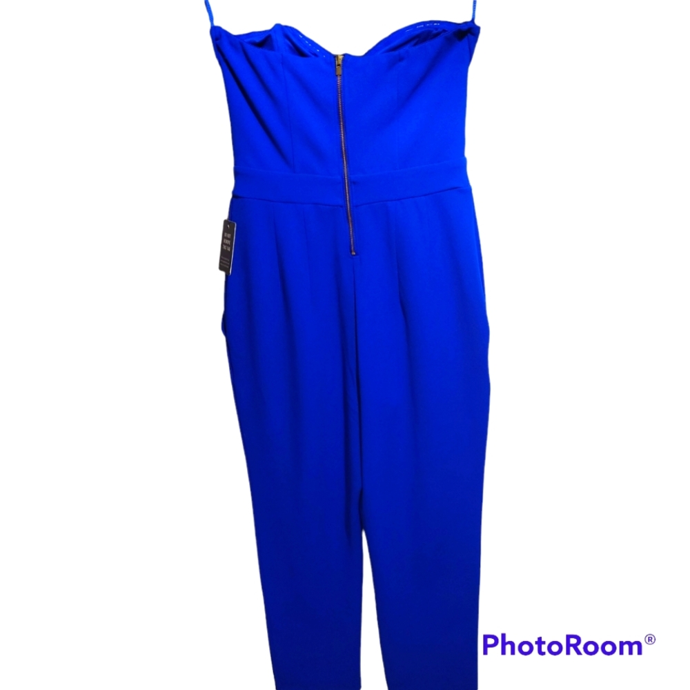 Express cobalt blue strapless pant suit.